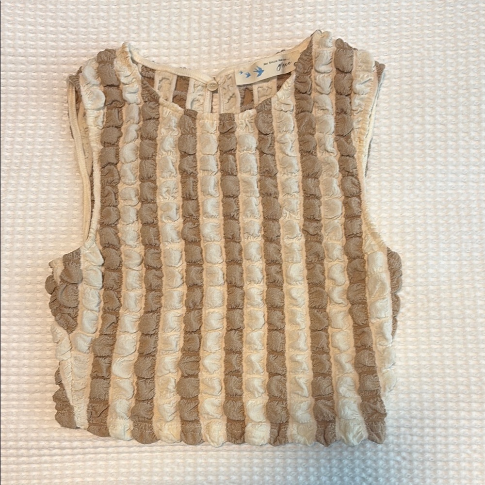 Tan Ribbed Crop Tank Top